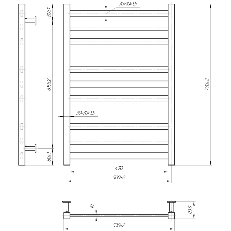 Водяна сушка для рушників INOX Чикаго 770х530/500 (Графіт) фото 4