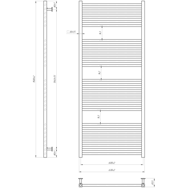Водяна сушка для рушників INOX Гера 1500х630/600 фото 3