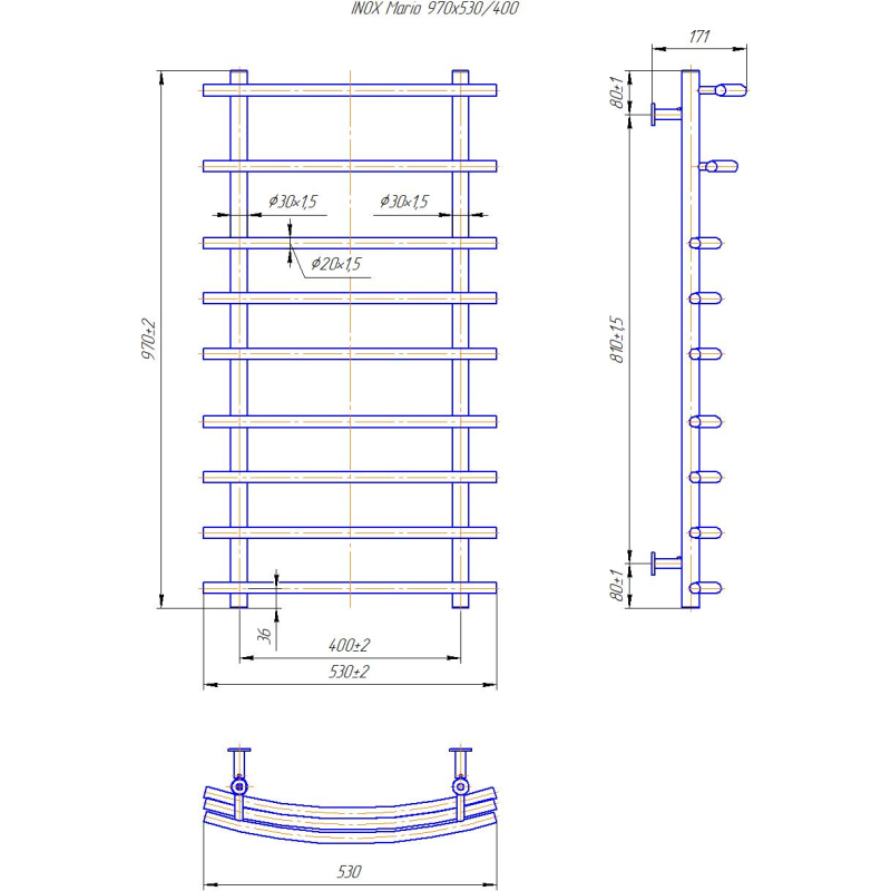Водяна сушка для рушників INOX Маріо 970х530/400 фото 4