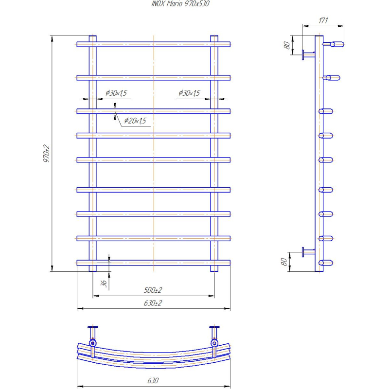 Водяна сушка для рушників INOX Маріо 970х630/500 фото 4