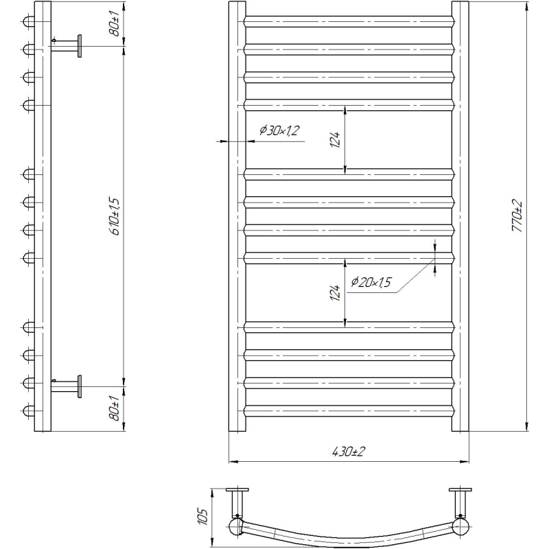 Водяна сушка для рушників INOX Фенікс 770х430/400 (Сатин) фото 4