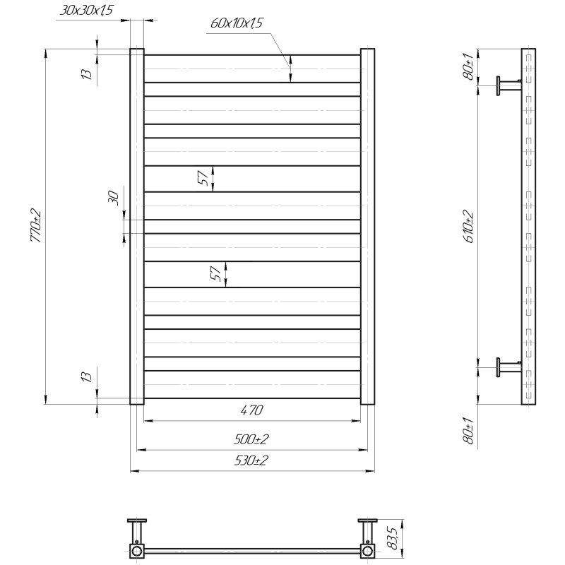 Водяна сушка для рушників INOX Санті 770х530/500 фото 4