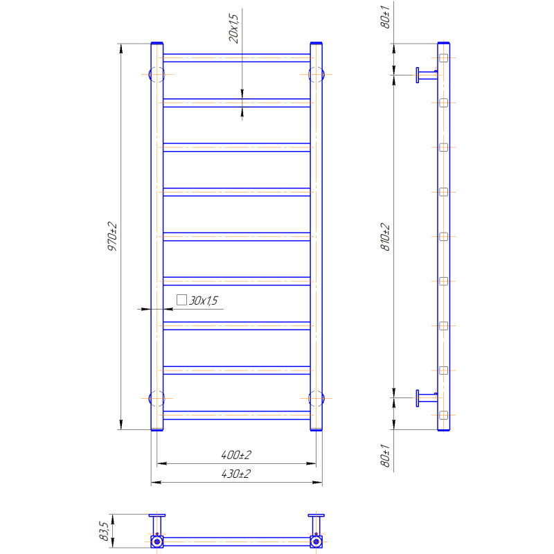 Водяной полотенцесушитель INOX Токио 970х430/400 фото 4