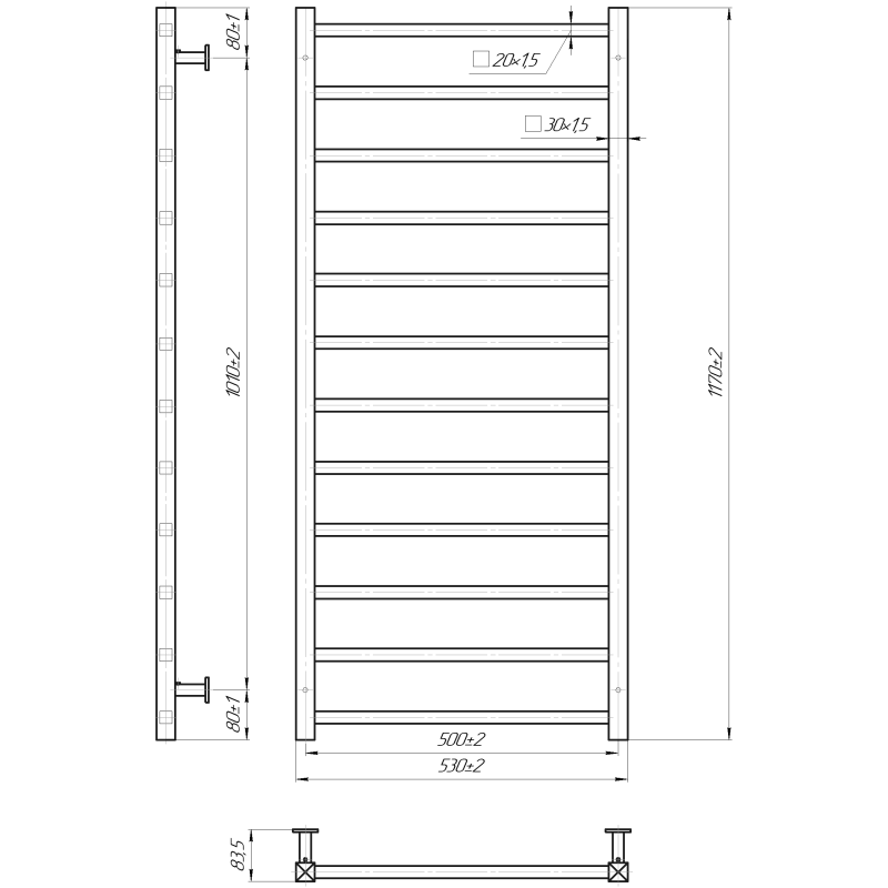 Водяна сушка для рушників INOX Токіо 1170х530/500 (Білий глянець) фото 4