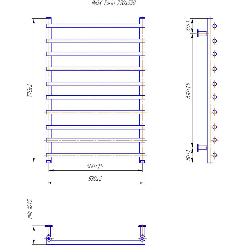 Водяна сушка для рушників INOX Турин 770х530/500 фото 4
