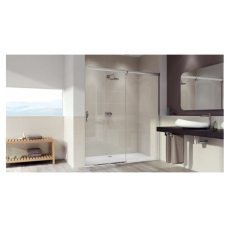 Aura Elegance Розсувні двері з нерухомим сегментом 1400*2000 мм, праві, прозорі/ AntiPlaque, хром