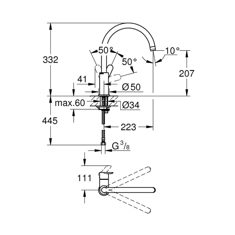Grohe BauEdge Одноважільний змішувач для кухні, хром (31367000) фото 4