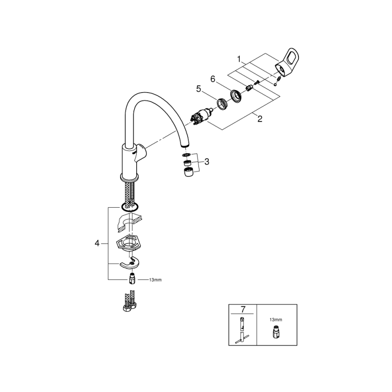 Змішувач одноважільний для мийки Grohe BauLoop C-вилив, хром (31368000) фото 3