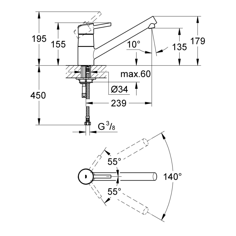 Смеситель однорычажный для мойки Grohe Concetto наклонный, хром (32659001) фото 3
