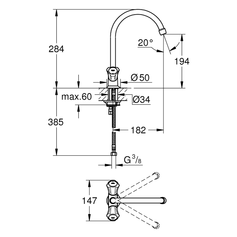 Змішувач для мийки Grohe Costa L, двохвентильний, хром (31831001) фото 2