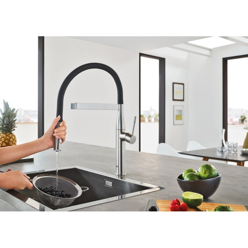 Смеситель однорычажный для мойки Grohe Essence, сталь+черный (30294DC0) фото 8
