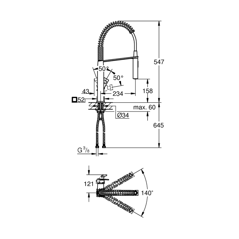 Змішувач одноважільний для мийки Grohe Eurocube професійний, сталь (31395DC0) фото 2