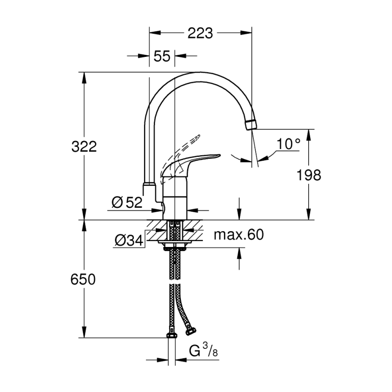 Смеситель однорычажный для мойки Grohe Euroeco, хром (32752000) фото 2
