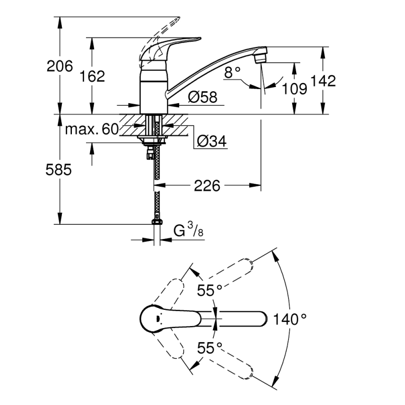 Смеситель однорычажный для мойки Grohe Euroeco наклонный, хром (32750000) фото 2