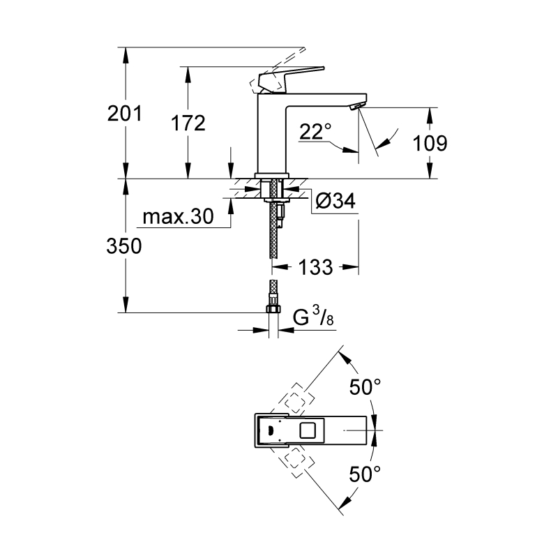 Смеситель для раковины Grohe Eurocube 172 мм M-Size, хром (23446000) фото 4