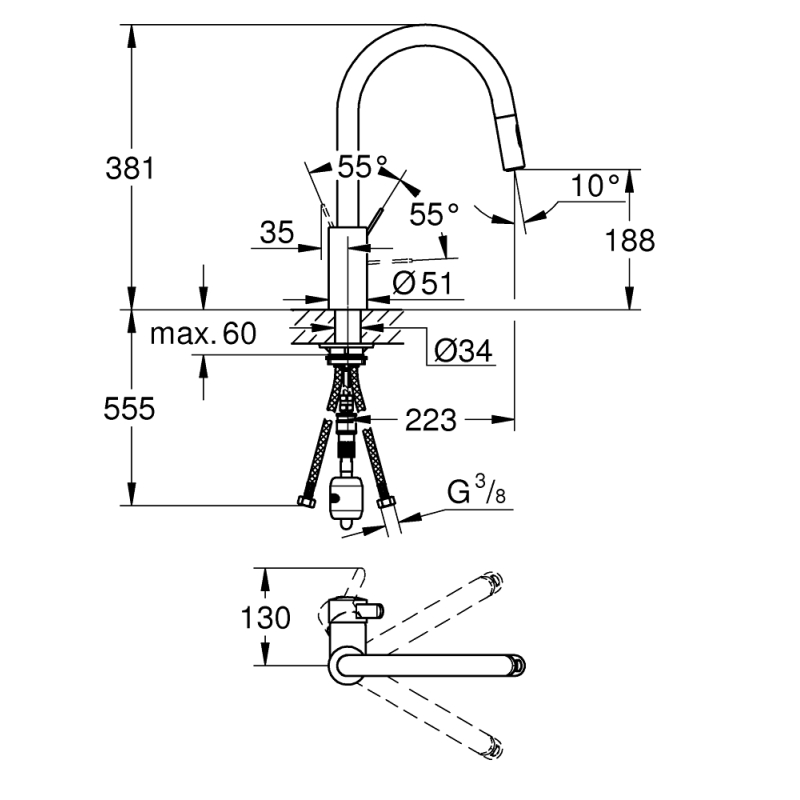 Grohe Eurosmart Cosmopolitan Одноважільний змішувач для мийки (31481001) фото 2