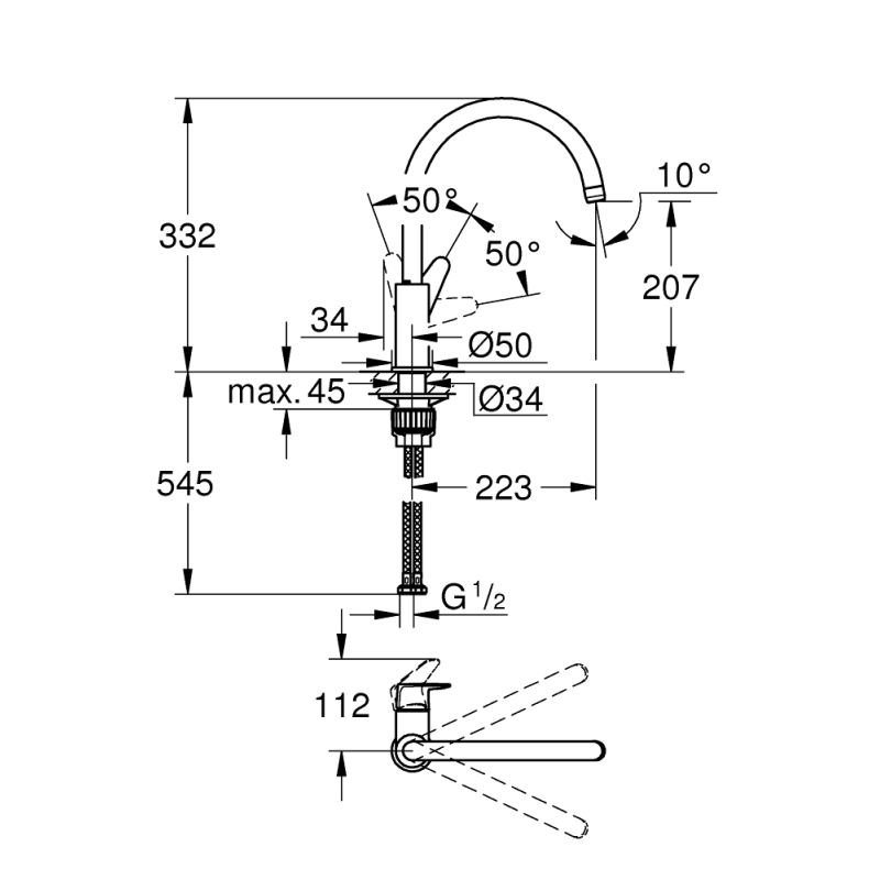 Змішувач одноважільний для мийки Grohe BauCurve C-вилив, хром (31231001) фото 2
