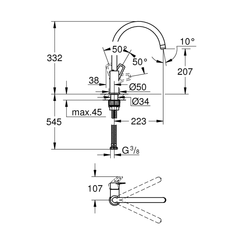 Змішувач одноважільний для мийки Grohe BauLoop, хром (31368001) фото 4