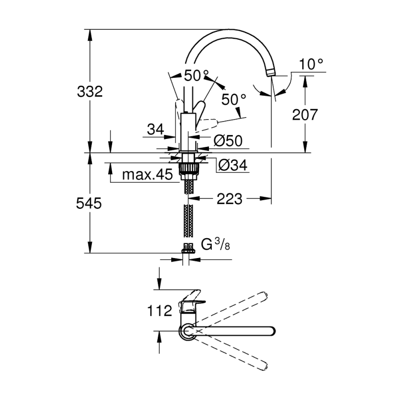 Однорычажный смеситель для мойки Grohe BauCurve, хром (31536001) фото 3