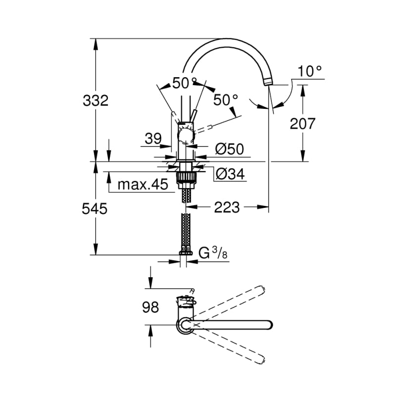 Змішувач одноважільний для мийки Grohe BauClassic, хром (31535001) фото 3