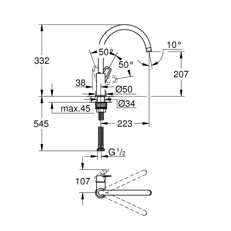 Одноважільний змішувач для мийки Grohe BauLoop, хром (31232001) фото 3