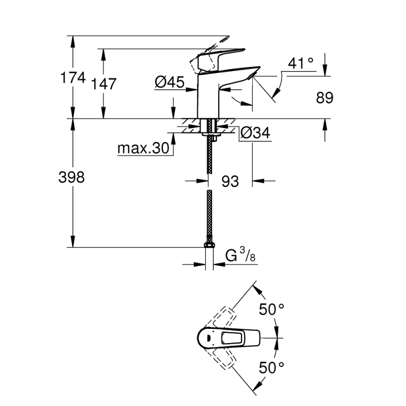 Смеситель однорычажный для раковины Grohe BauLoop New S-Size без донного клапана, хром (23337001) фото 2