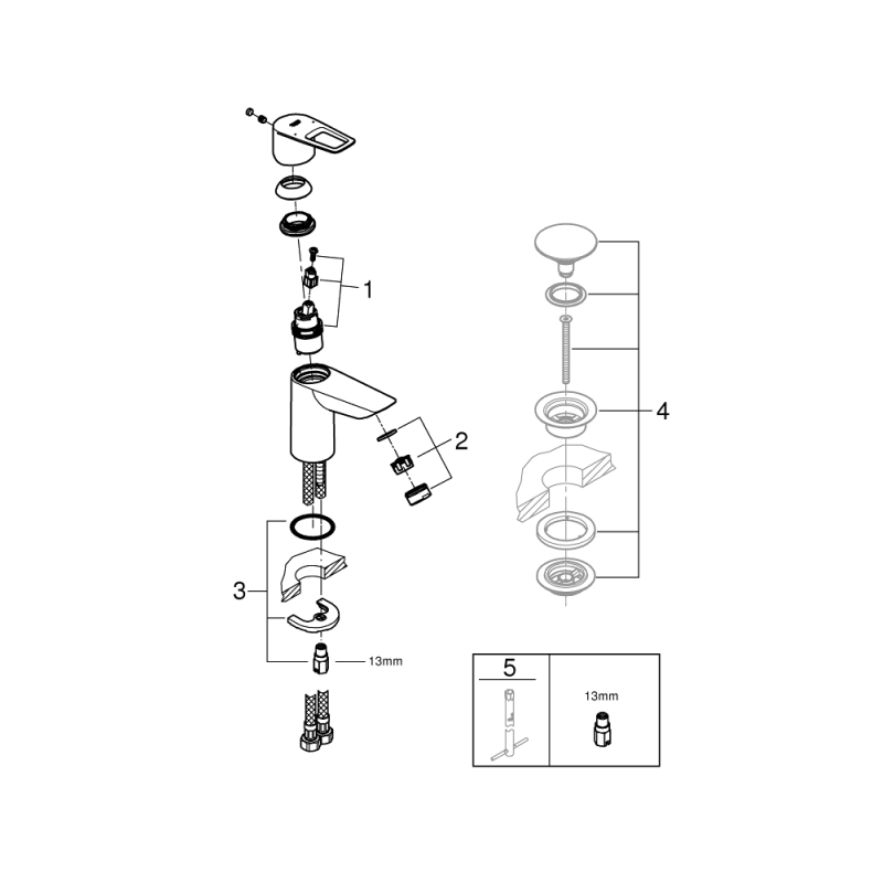 Смеситель однорычажный для раковины Grohe BauLoop New S-Size без донного клапана, хром (23337001) фото 3