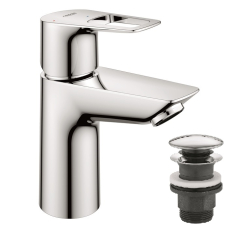 Смеситель однорычажный для раковины Grohe BauLoop New, S-Size + нажимной донный клапан, хром (23883001)