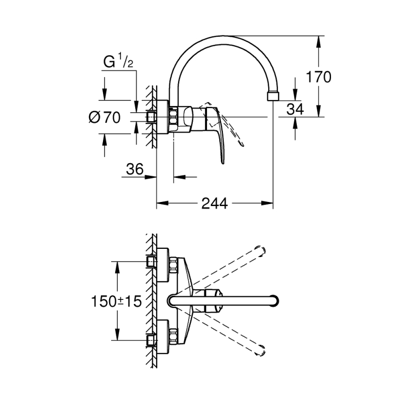 Змішувач одноважільний для мийки Grohe Eurosmart, хром (32482003) фото 4