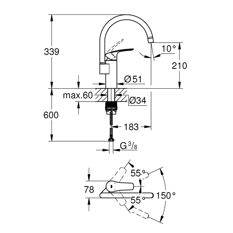 Змішувач одноважільний для мийки Grohe Eurosmart New, хром (33202003) фото 4