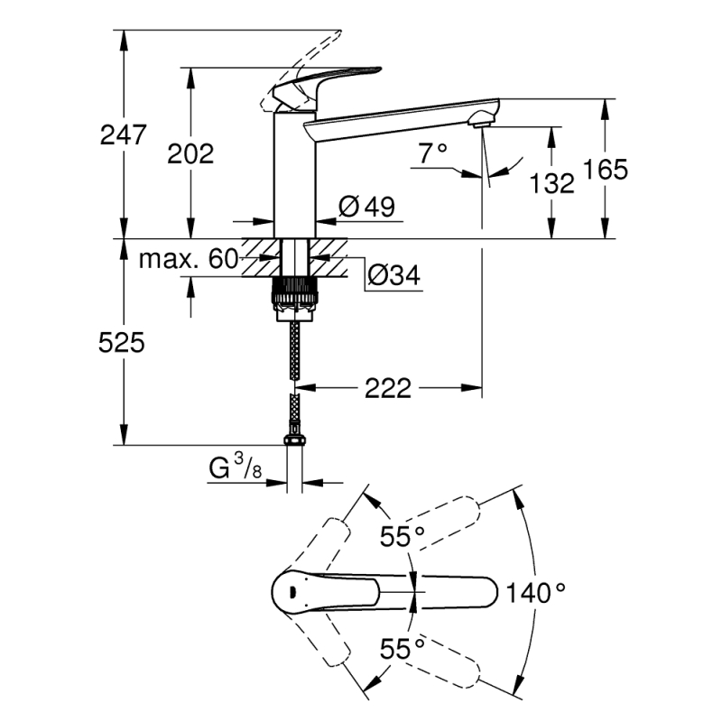 Смеситель однорычажный для мойки Grohe Eurosmar горизонтальный, суперсталь (30463DC0) фото 4