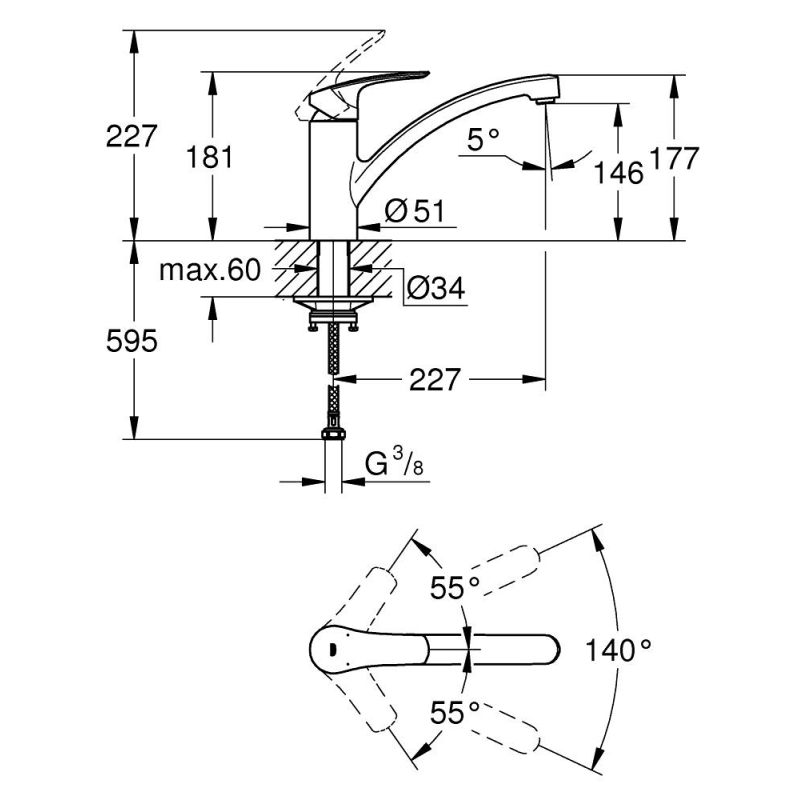 Смеситель однорычажный для мойки Grohe Via наклонный, хром (30465000) фото 4