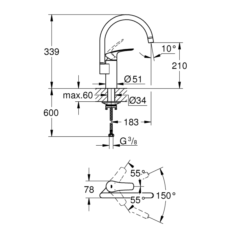 Смеситель однорычажный для мойки Grohe Via С-излив, хром (33222000) фото 2