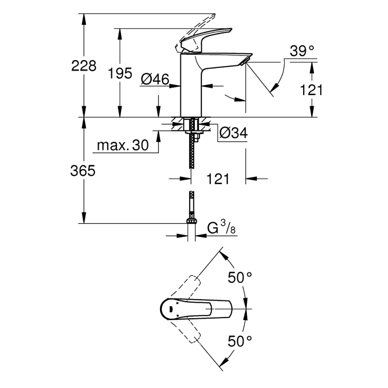 Змішувач для раковини Grohe Eurosmart 195 мм, M-Size, хром (23324003) фото 4