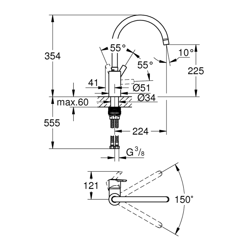 Змішувач одноважільний для мийки Grohe Feel C-вилив, хром (32670002) фото 4