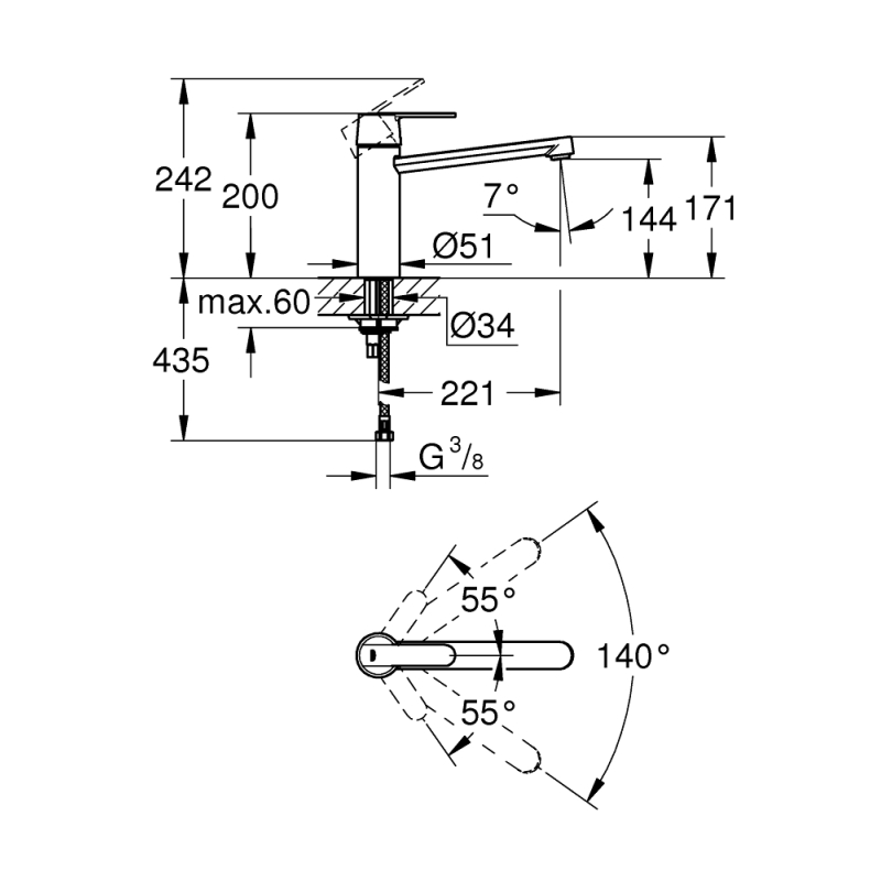 Смеситель однорычажный для мойки Grohe Get горизонтальный, сталь (30196DC0) фото 2