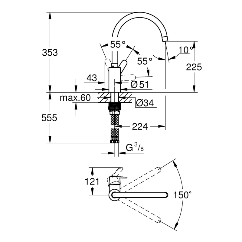 Grohe QuickFix Get Одноважільний змішувач для мийки (31494001) фото 4