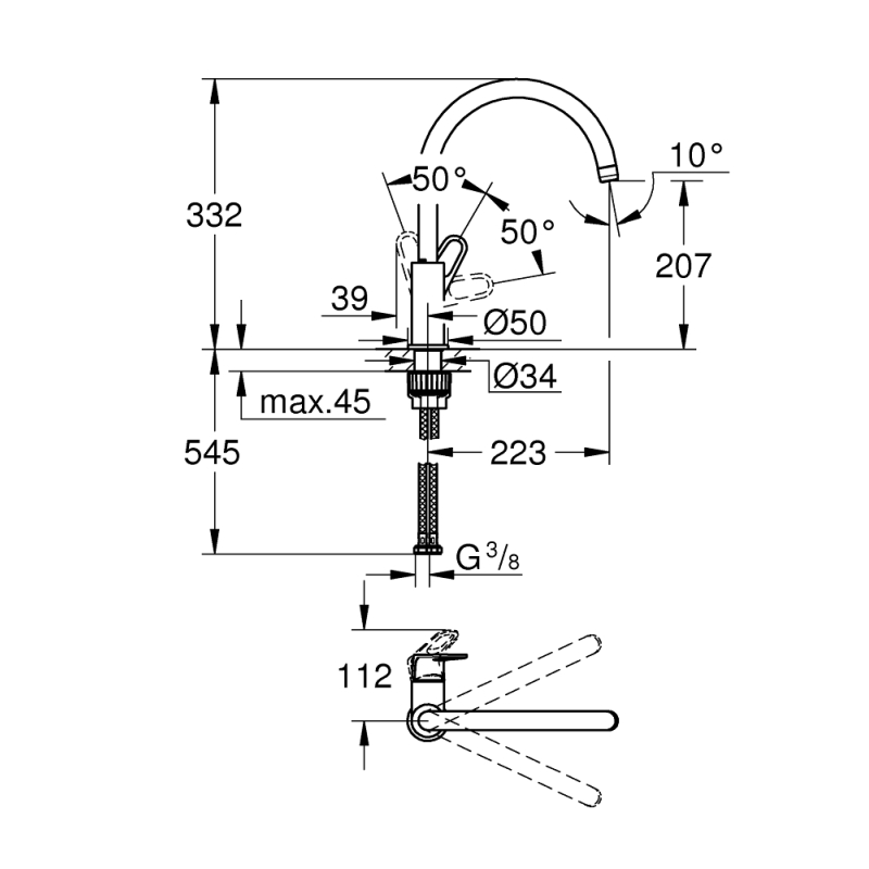 Змішувач одноважільний для мийки Grohe Start Flow, хром (31555001) фото 3