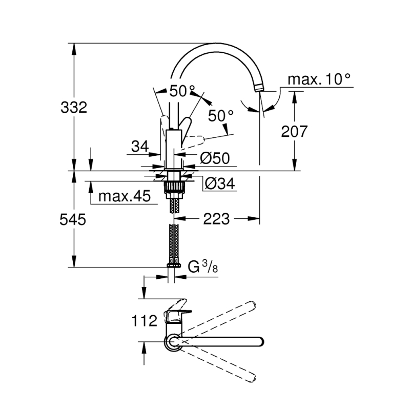 Змішувач одноважільний для мийки Grohe Start Curve, хром (31554001) фото 4