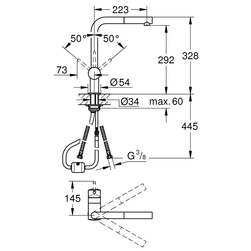 Смеситель для мойки Grohe Vento L-излив, выдвижной хром (30436000) фото 3