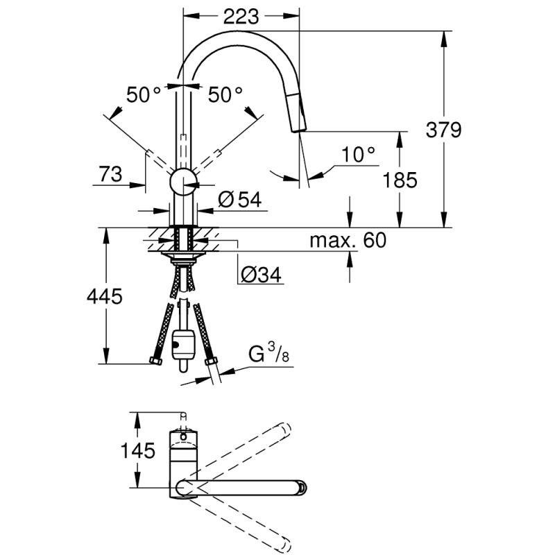 Смеситель однорычажный для мойки Grohe Vento, C-излив сталь (30438DC0) фото 3