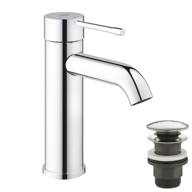 Одноважільний змішувач для раковини Grohe Essence New S-Size + нажимний донний клапан, хром (24179001) фото 1