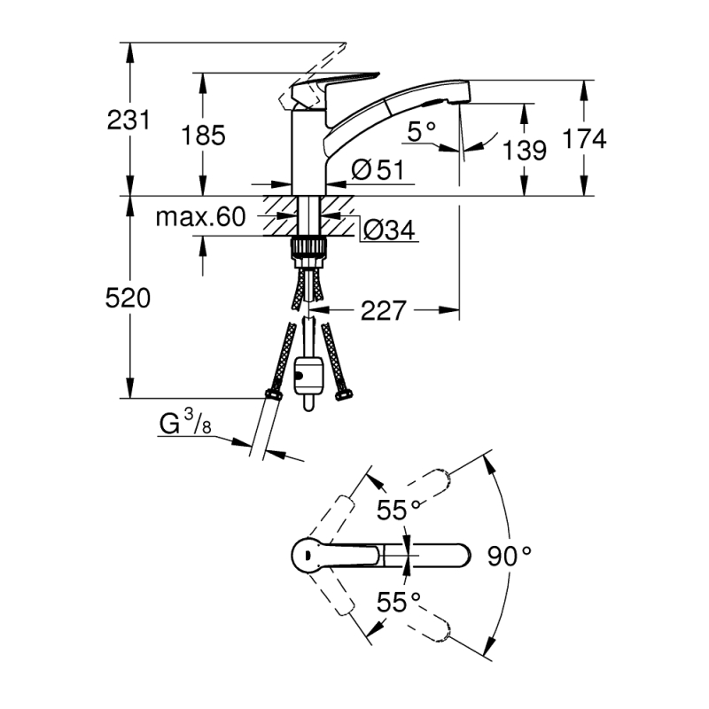 Змішувач одноважільний для мийки Grohe Start, похилий, сталь (30531DC1) фото 2