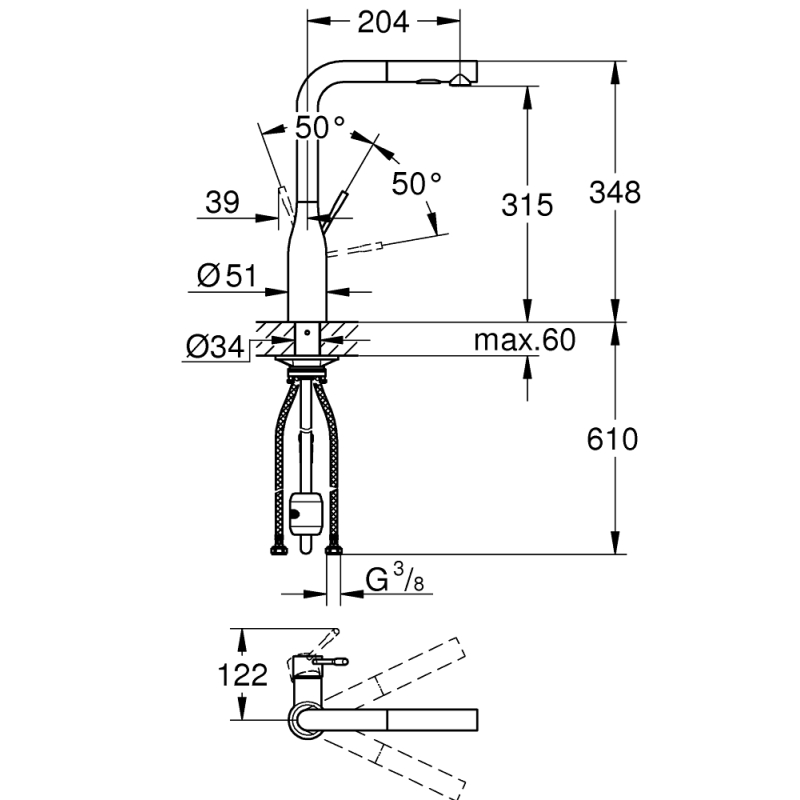 Одноважільний змішувач для мийки Grohe Essence, сталь (30504DC0) фото 2