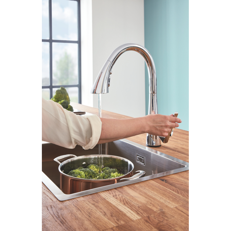 Змішувач кухонний сенсорний з висувним виливом Grohe Zedra Touch, хром (30219001) фото 3