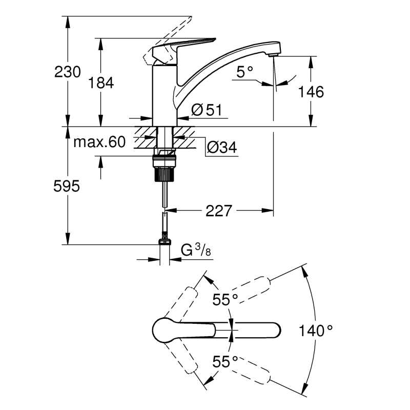 Grohe QuickFix Start Однорычажный смеситель для мойки (324412432) фото 2