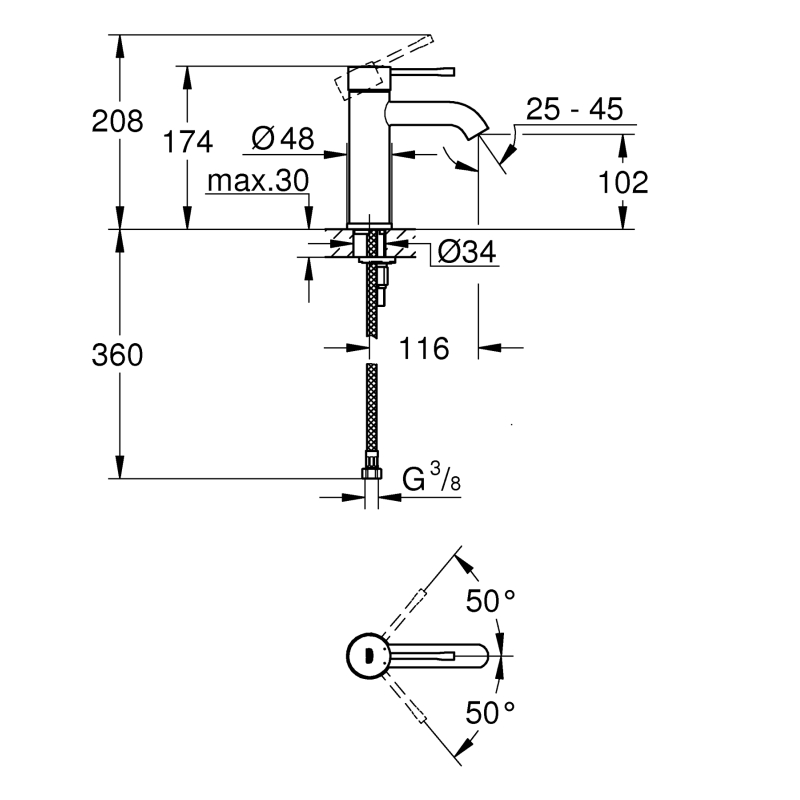 Смеситель для раковины Grohe Essence 174 мм, черный фантомный (24172KF1) фото 4