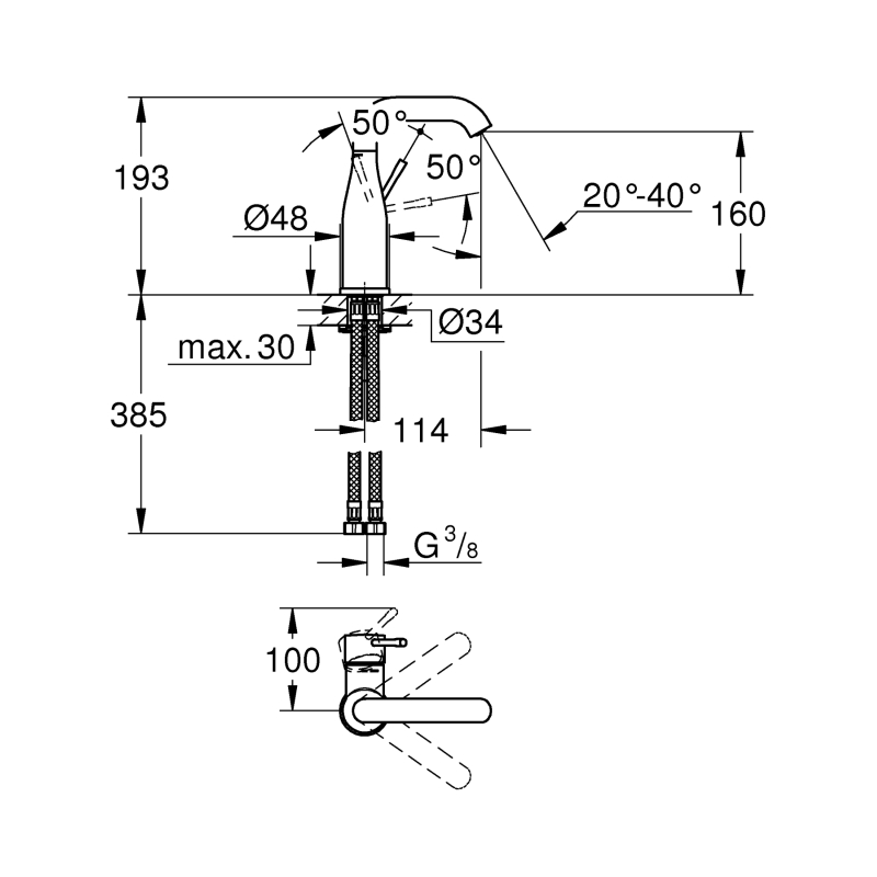 Смеситель для раковины Grohe Essence M-Size 193 мм, черный фантомный (24176KF1) фото 4