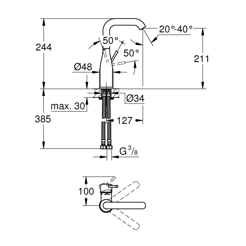 Смеситель однорычажный для раковины Grohe Essence L-Size, черный (24177KF1) фото 4