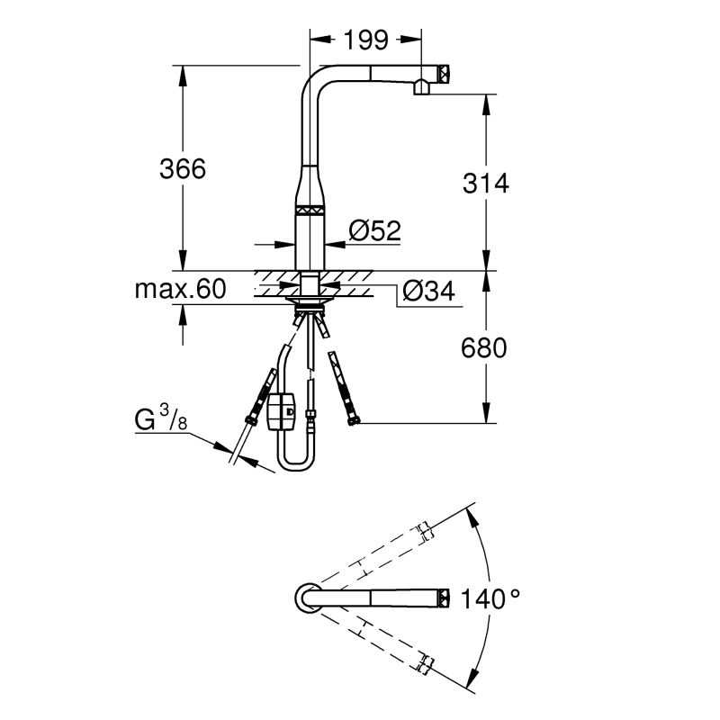 Одноважільний змішувач для мийки Grohe Essence, чорний (31928KF0) фото 5